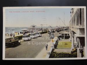 Sussex: Worthing The Parade, Looking West c1938 showing white taxis & charabanc