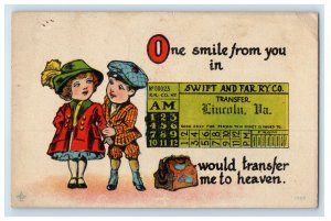 1914 Two Dutch Couple, Swift and Far Railway Co Ticket Purcellville VA Postcard