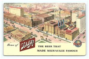 Postcard WI Milwaukee Schlitz Brewing Company Airview Brewery 1940s Linen G08