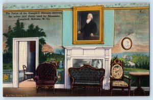1940 Bethany West Virginia Postcard Parlor Campbell Mansion Showing Settee Chair