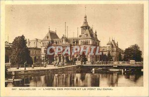 Old Postcard Mulhouse Hotel Post and the Canal Bridge
