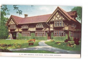 Battle Creek Michigan MI Postcard 1954 C.W. Post Memorial Club House