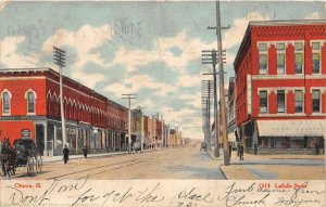 F90/ Ottawa Illinois Postcard 1916 Lasalle Street Stores wagon
