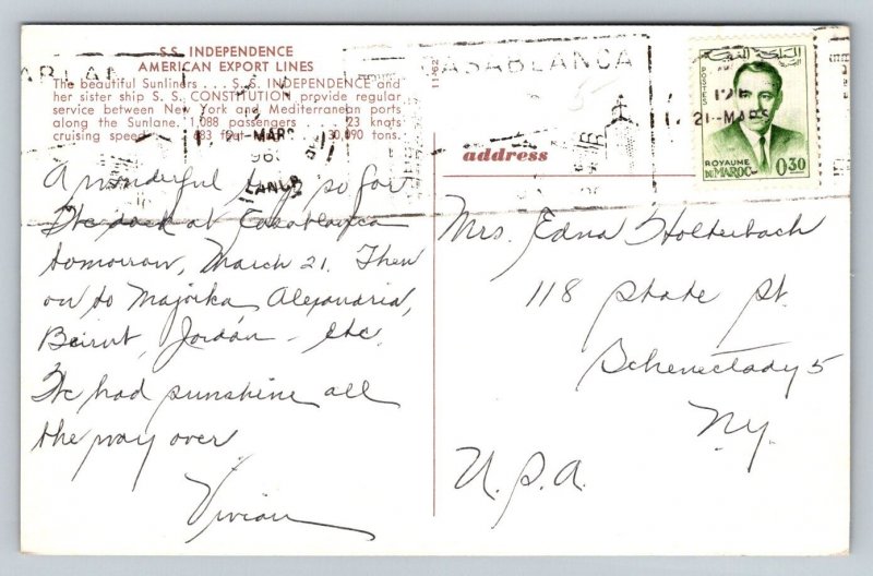 SS Independence American Export Lines Postcard Casablanca Morocco 1962