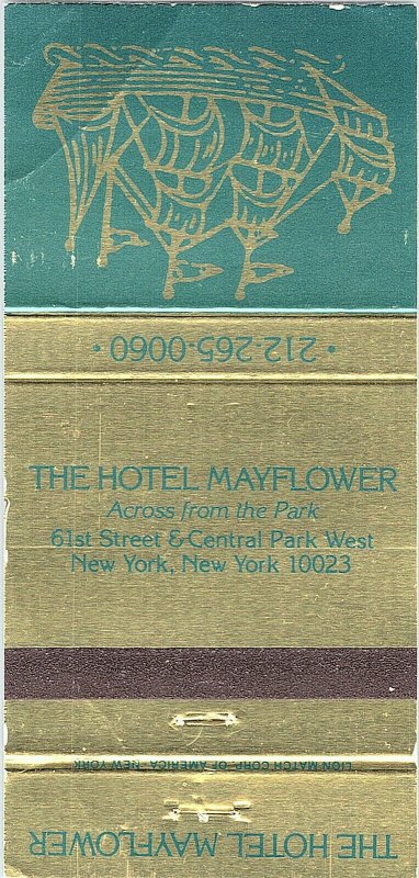 The Hotel Mayflower New York New York Vintage Matchbook Cover 