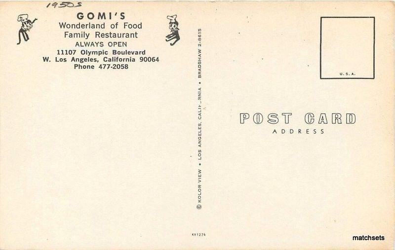 1950s Gomis Family Restaurant Los Angeles California Kolor View postcard 5542