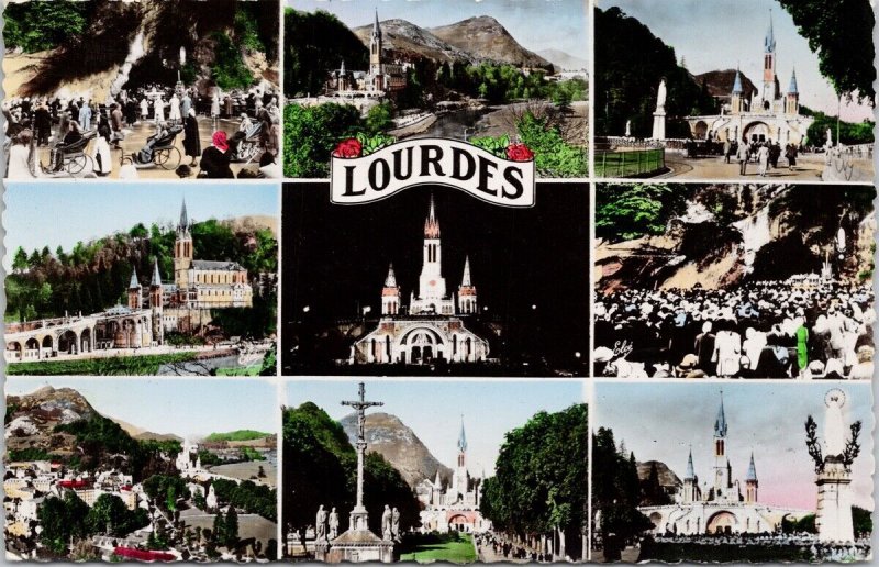 Lourdes France Multiview 12f Le Havre Stamp Real Photo Postcard H34