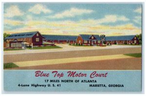 c1940's Blue Top Motor Court Roadside Marietta Georgia GA Vintage Postcard