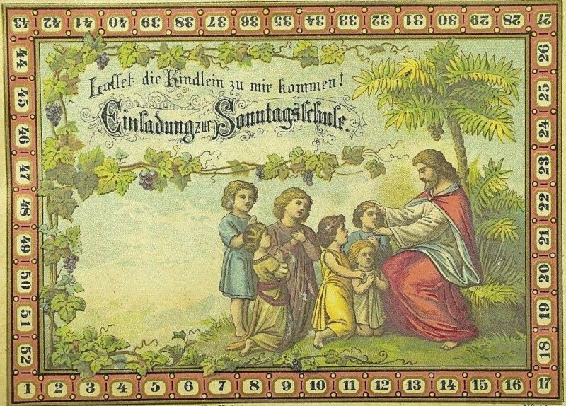 1880's German Religious Card Ernst Kaufmann Grape Vines Children Jesus &C