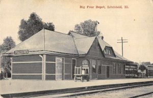 Litchfield Illinois Big Four Depot Train Station Vintage Postcard AA17621