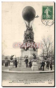 Old Postcard Paris high Bartholdi Monument to the Siege of Aeronautes of memo...