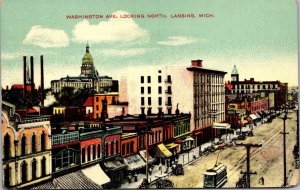 Michigan Lansing Trolley On Washington Avenue Looking North 1910