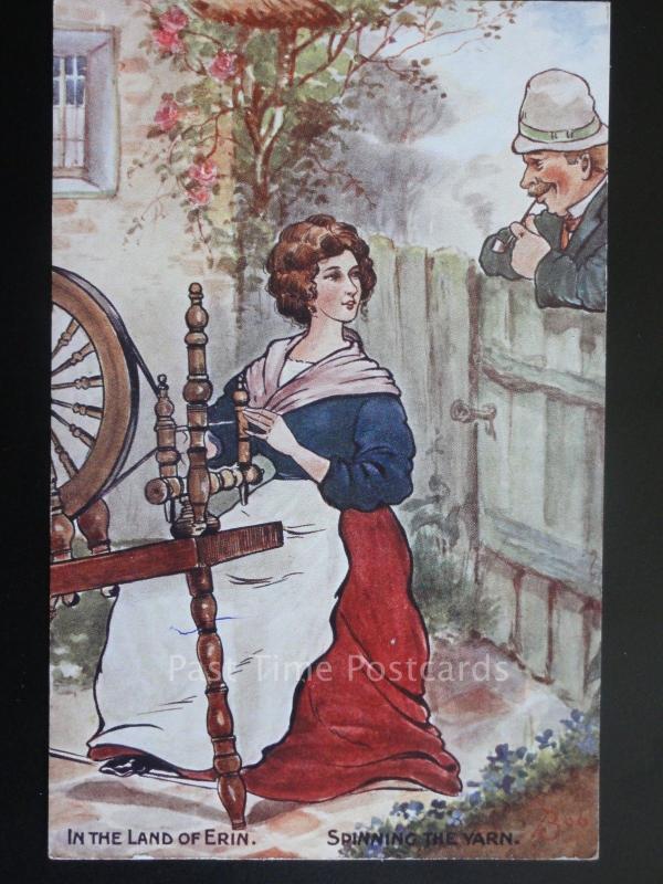 Ireland: IN THE LAND OF ERIN - Spinning The Yarn, Old Postcard M. Ettlinger & Co