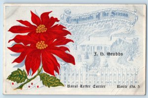 Christmas Poinsettia Flowers Rural Letter Carrier Mailman Route No. 5 Postcard