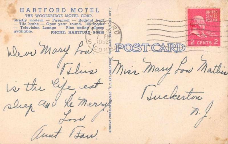 Wethersfield Connecticut Hartford Motel Antique Postcard J58732