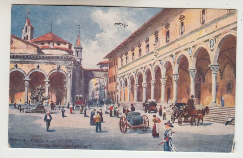 P2485, old art postcard florence  italy people horses wagons etc