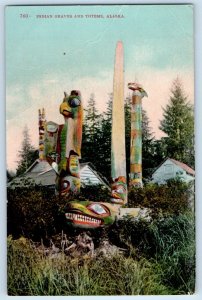 c1910 Alaska AK Vintage Postcard Indian Graves Totems View Houses High Statue
