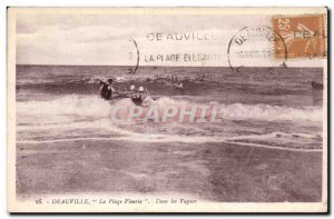 Old Postcard Deauville flowered beach waves In Canoe