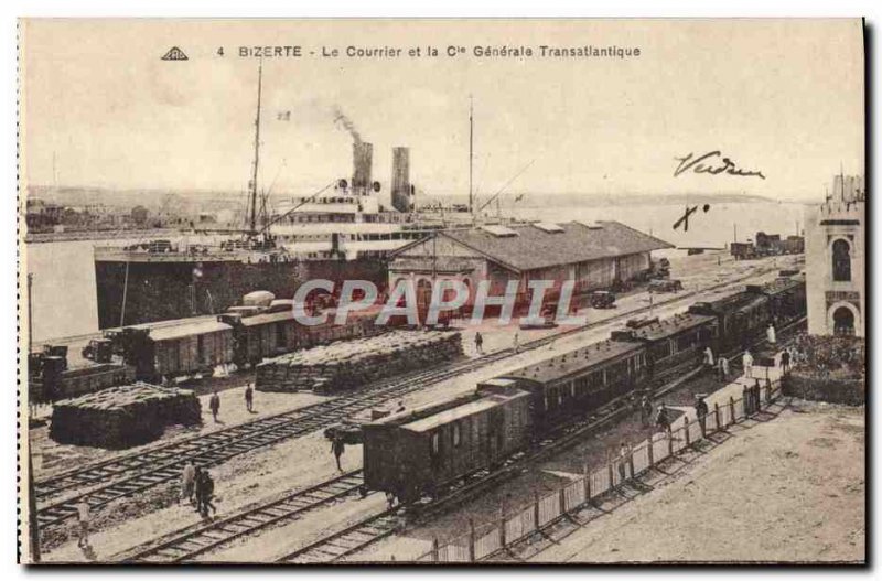Old Postcard Bizerte The Courier and La Cie Generale Transatiantique Boat
