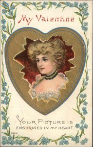 Valentine Beautiful Woman in Heart Romance c1910 Vintage Postcard