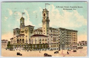 1912 RICHMOND VIRGINIA VA JEFFERSON HOTEL FRANKLIN STREET ANTIQUE POSTCARD