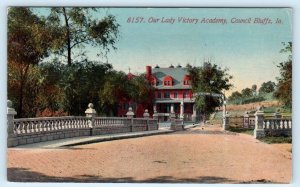 COUNCIL BLUFFS, Iowa IA ~ Entrance OUR LADY of VICTORY ACADEMY c1910s Postcard