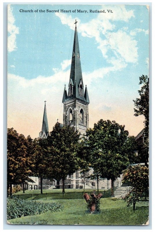 1915 Church Sacred Heart Mary Chapel Exterior Rutland Vermont Vintage Postcard