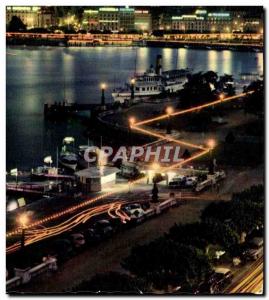 Switzerland Geneve Old Postcard illuminated harbor