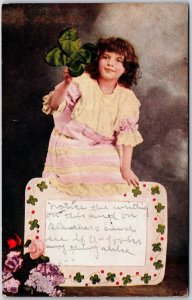 1909 Pretty Little Girl Holding Lucky Four Leaf Clover Posted Postcard