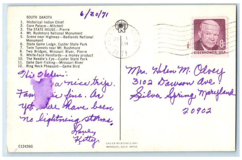 1971 Greeting From Salem South Dakota Maps Directions Vintage Posted Postcard