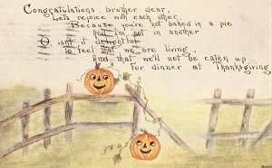 1911 Thanksgiving Postcard - 2 Pumpkins