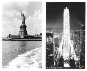 RPPC, NY New York STATUE OF LIBERTY~Day & RADIO CITY~Night *Two* Photo Postcards