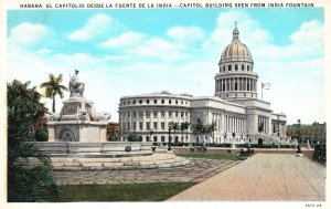 Vintage Postcard State Capitol Building India Fountain Havana Cuba Structure