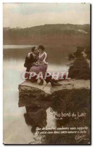 Old Postcard Fantasy Couple by the lake