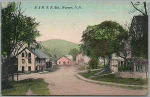 WARNER NH RAILROAD STATION RAILWAY TRAIN DEPOT ANTIQUE POSTCARD