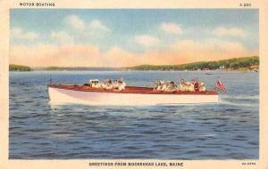 Moosehead Lake Maine Motor Boating Linen Antique Postcard J63320