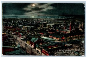 1912 Bird's Eye View Of Coney Island At Moon Night Scene New York NY Postcard