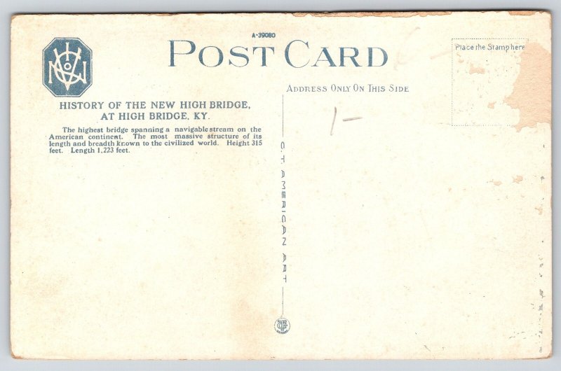 High Bridge Kentucky~Night View~Full Moon~Train~River~Valley~1920s Postcard