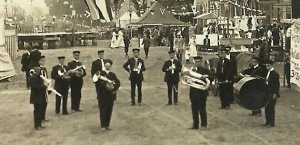 Cabery ILLINOIS RP c1910 CORN CARNIVAL Band Flag nr Kankakee Dwight MAIN STREET