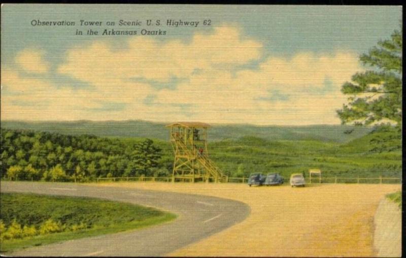 Arkansas Ozarks, U.S. Hwy Highway 62 Observation Tower (1940s) Curteich