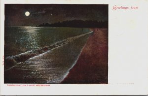 Moonlight On Lake Michigan Vintage Postcard C072