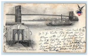 1907 Promenade and Bridge on Brooklyn New York NY PMC Antique Postcard