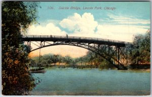 VINTAGE POSTCARD SUICIDE BRIDGE AT LINCOLN PARK CHICAGO MAILED 1914
