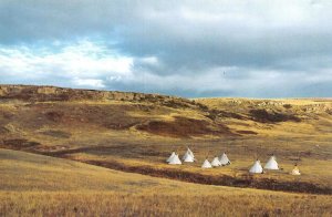 Fort Macleod, Alberta Canada  HEAD-SMASHED-IN BUFFALO JUMP Teepees  4X6 Postcard