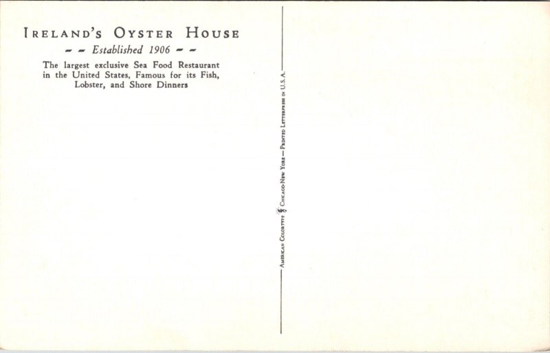 Postcard Multiple Views of J.H. Ireland Oyster House Restaurant Chicago Illinois