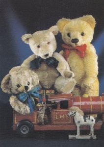 Teddy Bears Playing On Toy Train With Rocking Horse Postcard
