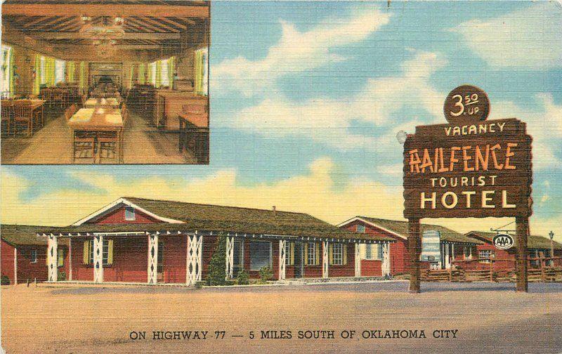 1940s Railfence Tourist Hotel Highway 77 Oklahoma City Teich roadside 10391