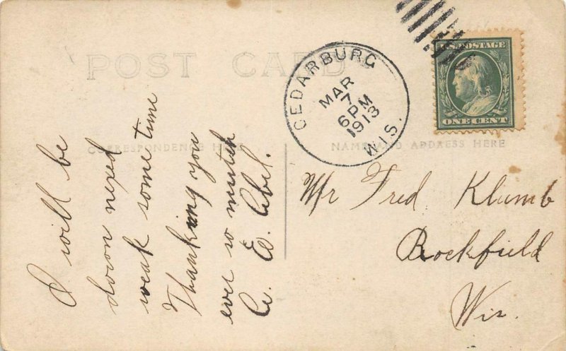 RPPC Horse, Farmhouse Real Photo Cedarburg, WI Ozaukee Co 1913 Vintage Postcard