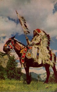 Northwest Indian Chief On Horseback In Full Dress