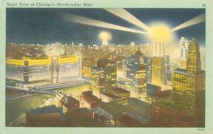 Chicago Illinois Merchandise Mart Night View  1952 Linen Postcard Used